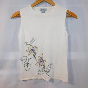 Mac & Jac off White Floral Sleeveless Tank  Top